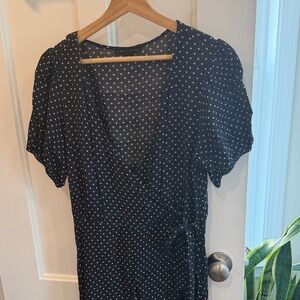 Sanctuary Navy Midi Wrap Dress with White Polka Dots